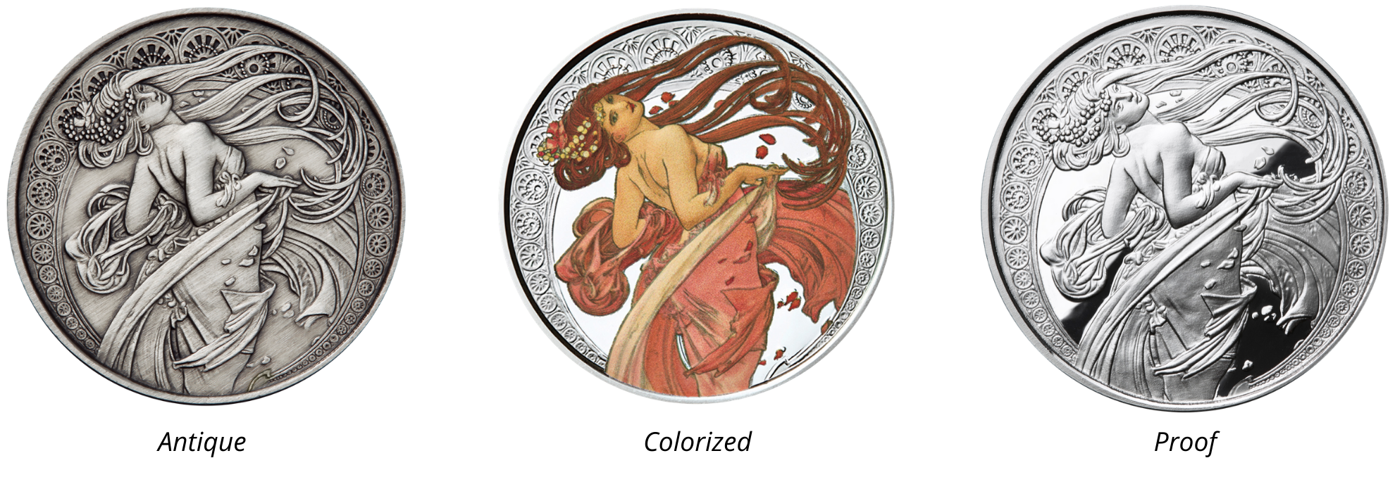 Mucha Collection Dance 1 oz Silver Colorized Proof Round 