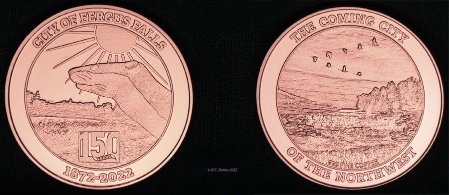 copper Fergus Falls coin front and back