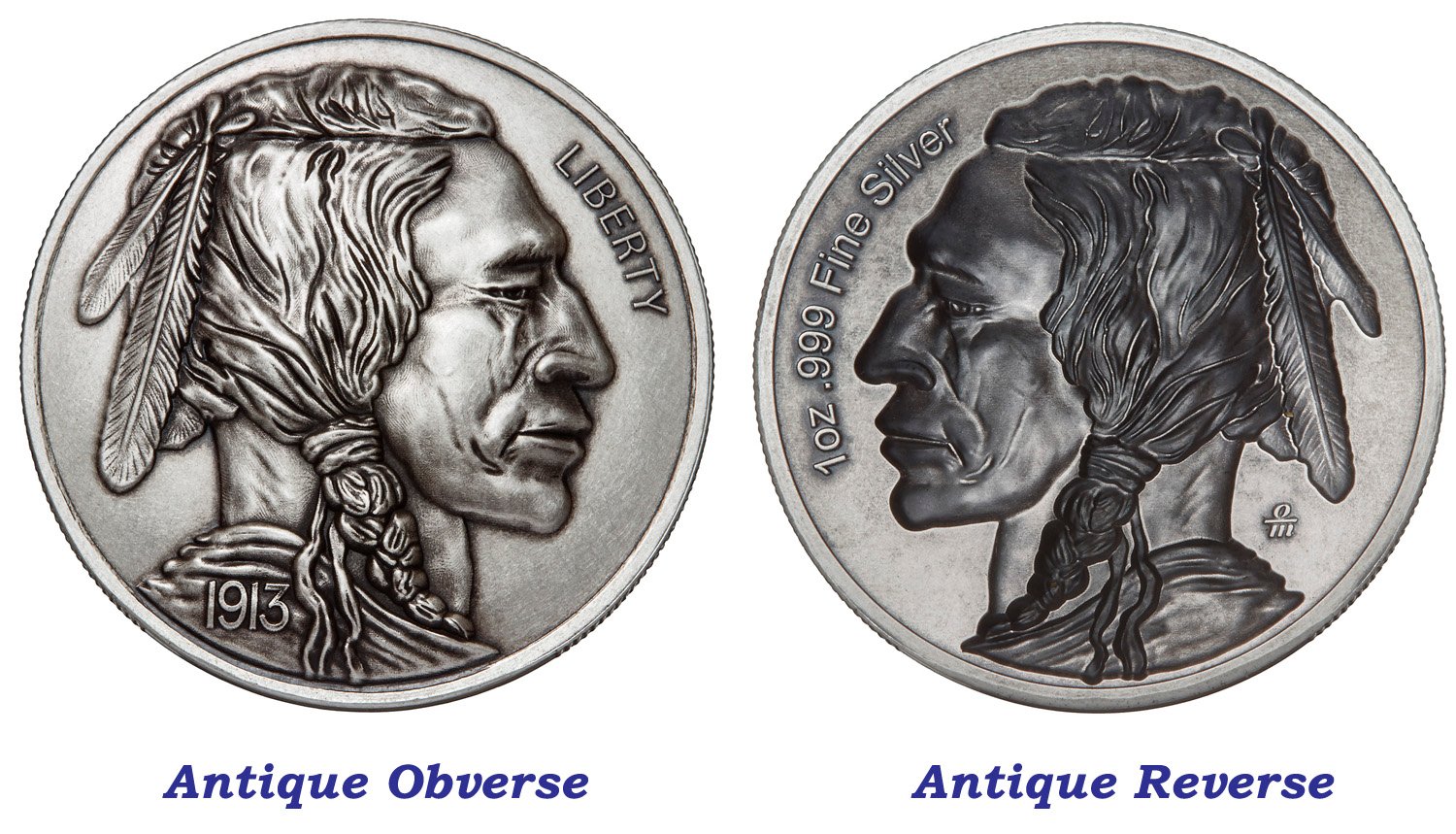 Antique 1913 Buffalo Nickel obverse and reverse