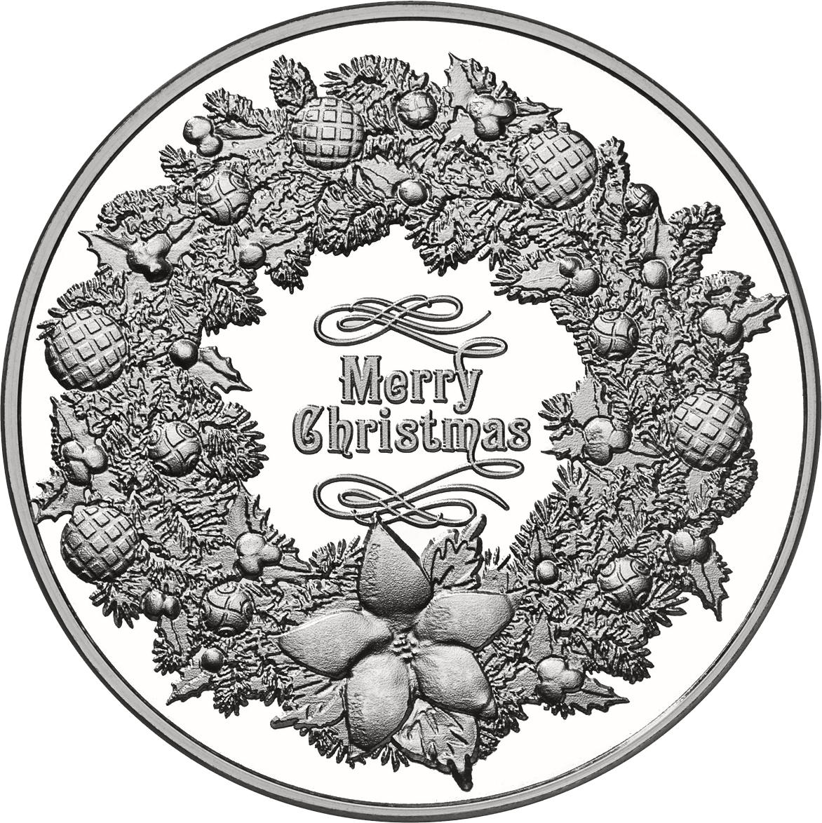  Christmas Wreath, Solid Silver Holiday Round